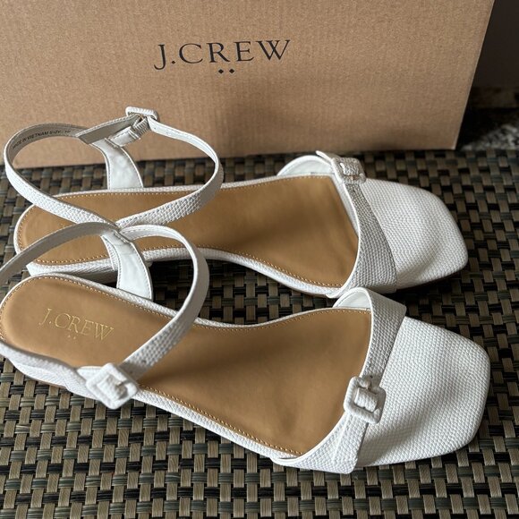 J Crew Women Textured low heel ankle-strap sandals SZ: 9.5 IVORY - Picture 11 of 16